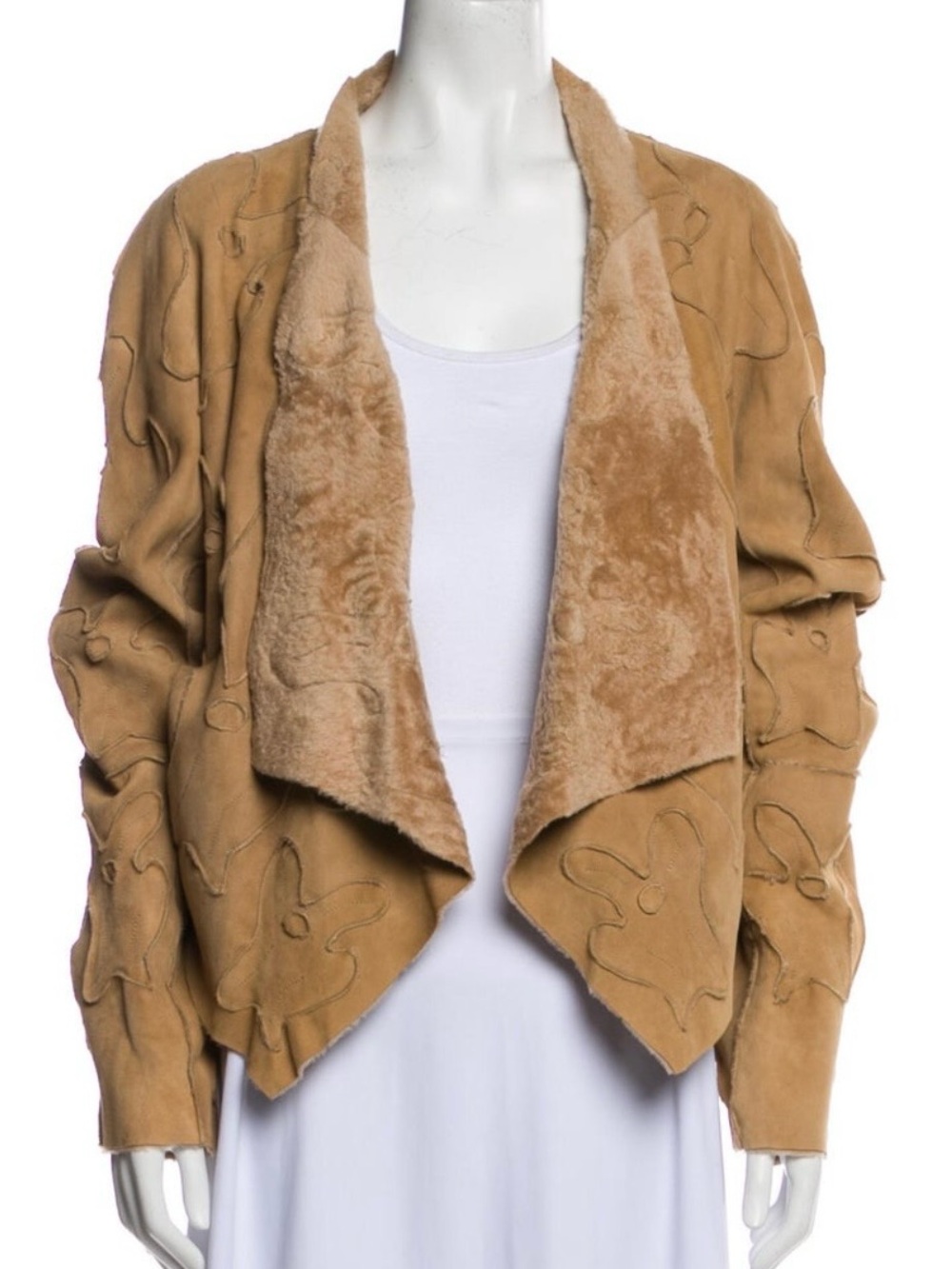 Donna Karan RARE Tan Goat Shearling Draped Jacket Sz. 10